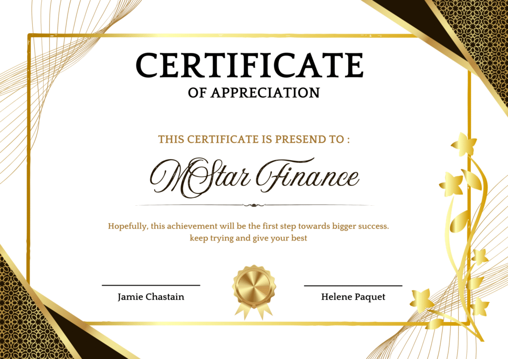 gold and white elegant appreciation certificate